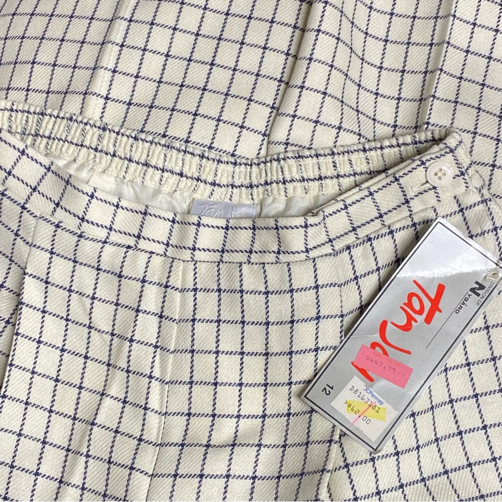 80’s Vintage Tan Jay Windowpane Pleated Plaid Pants Size 12 New With Tags